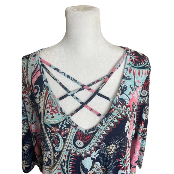 James C Paisley Dress V-Neck Women's Size Large Made in USA - Picture 2 of 11